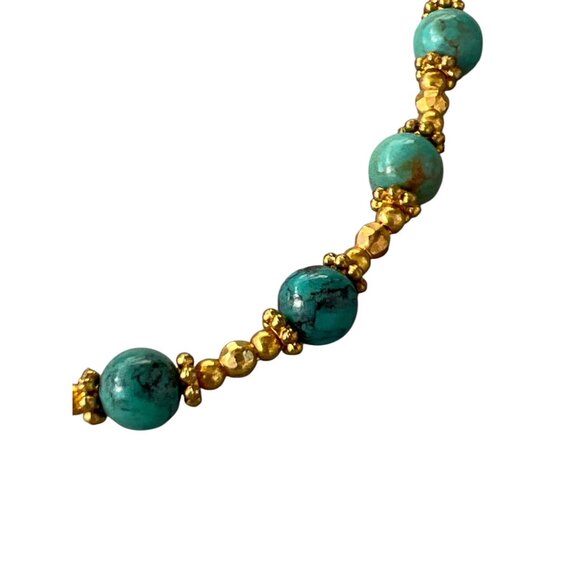 Vintage Gold Tone Turquoise Bead Necklace Art Deco Lobster Clasp 31" - Picture 2 of 4